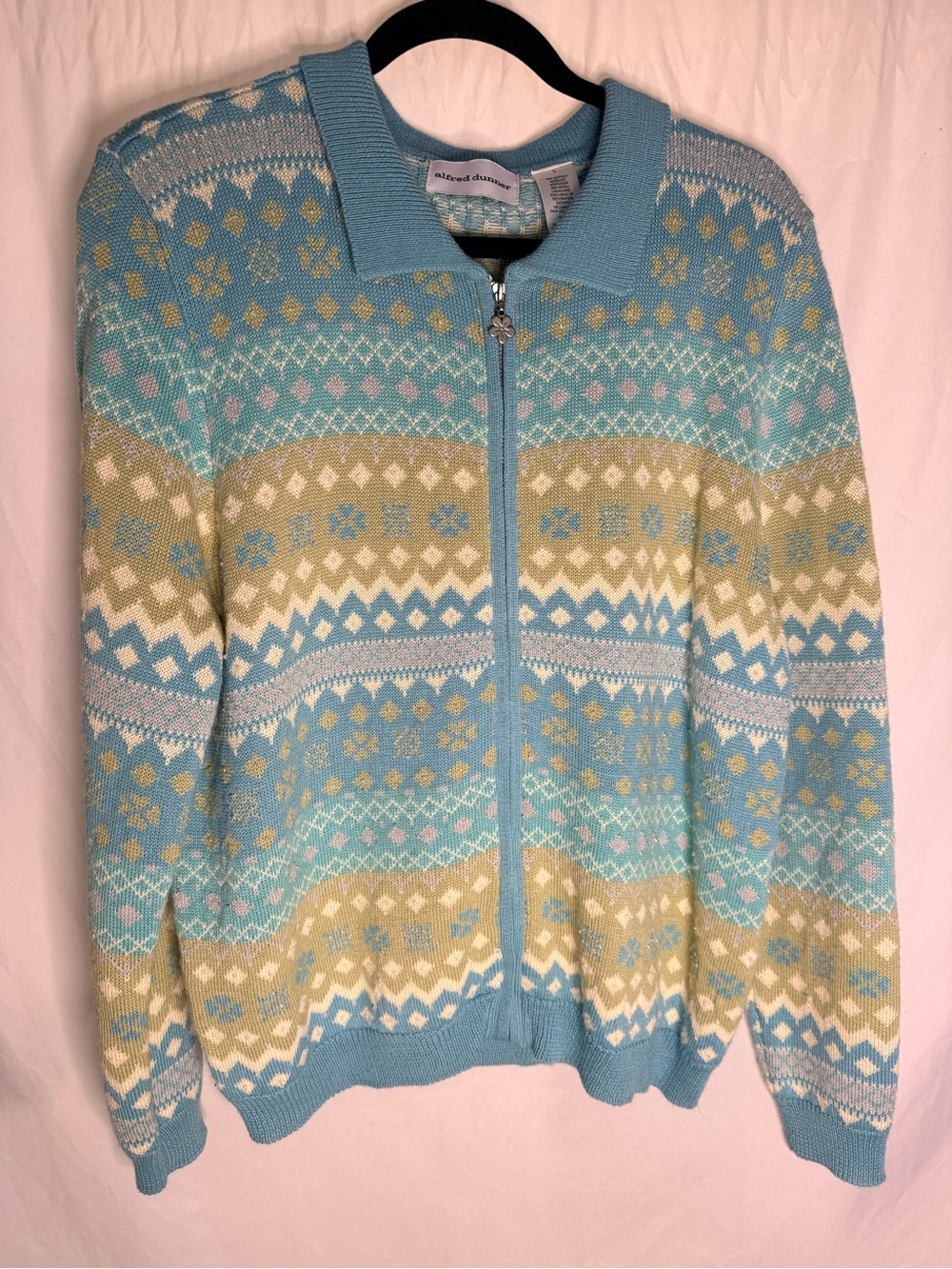 Alfred Dunner Blue Multi-Pattern Zip Cardigan